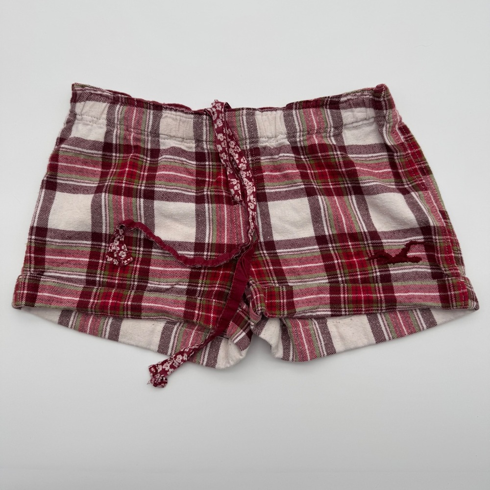 Y2K Vintage Hollister Womens Red Plaid Flannel Sleep Shorts Size S Pajamas